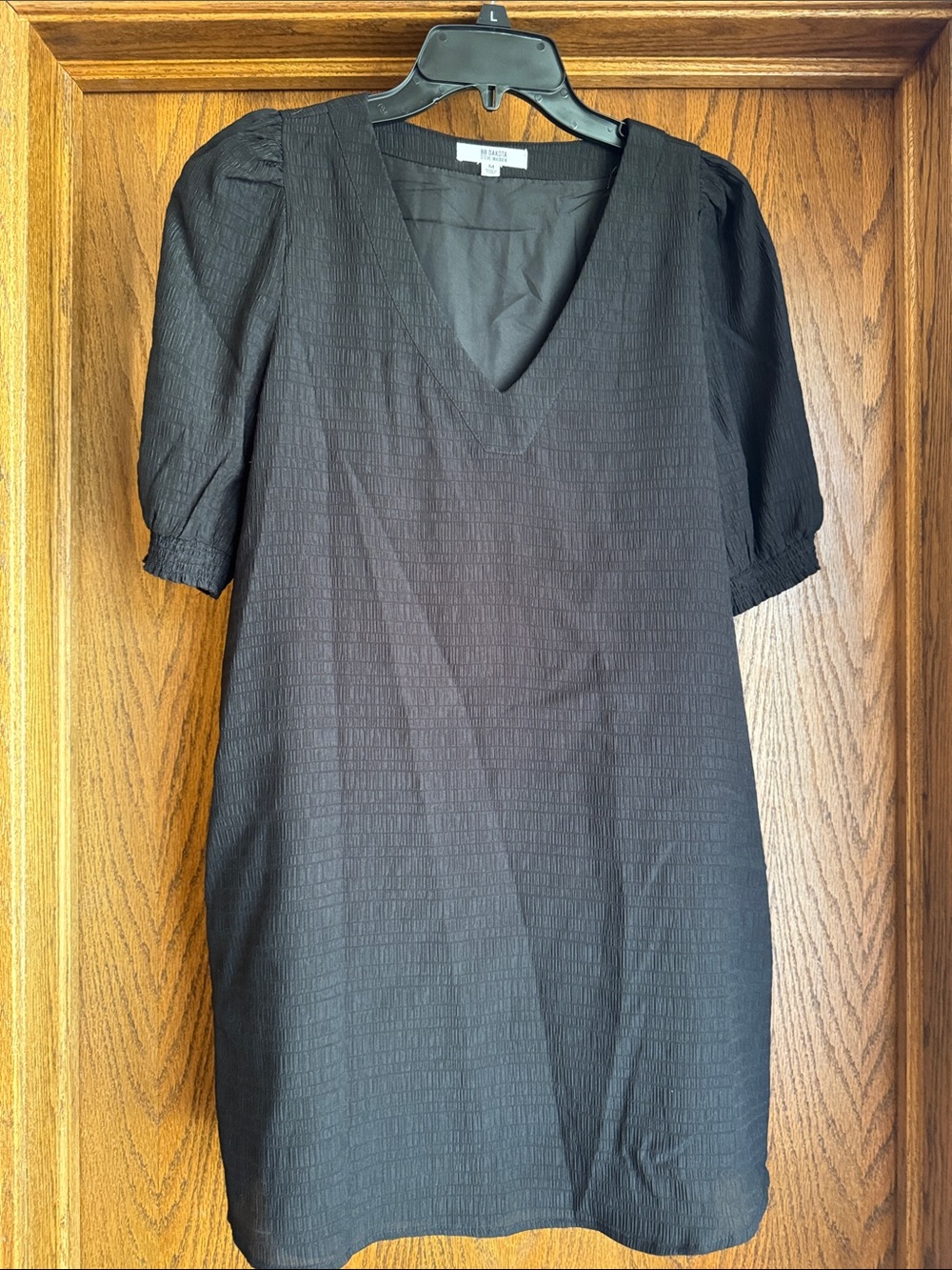 BB Dakota Black Textured V-Neck Shift Dress-Evereve